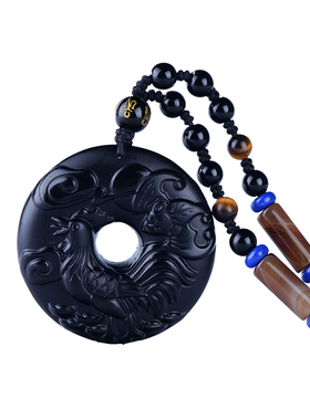 天然黑曜石生肖鸡龙蛇挂项链吊坠