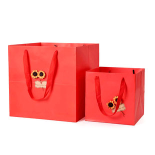 方形手提袋礼品袋圣诞节简约红色包装纸袋婚庆礼物袋子伴手礼袋大