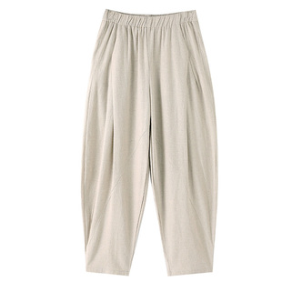 布琳达2024春秋棉麻裤子女宽松垂感阔腿灯笼裤亚麻女裤休闲萝卜裤