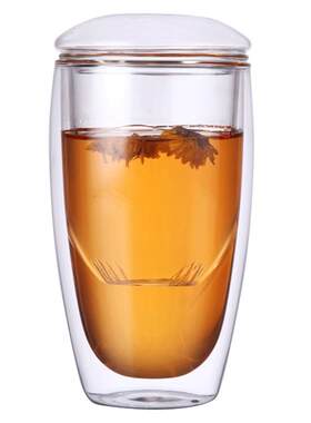 【特价】蛋形杯耐热玻璃杯茶水分离双层泡茶杯带盖过滤透明水杯