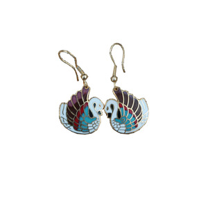 正宗北京景泰蓝库存老货铜胎  双鱼天鹅对耳坠高档工艺品