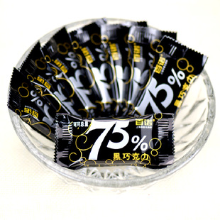 百诺排块75%黑巧克力 偏苦可可脂巧克力块办公室休闲零食袋装