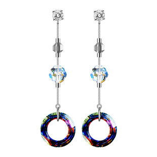 尘缘叹925纯银耳钉彩色水晶耳环长款流苏耳坠日韩气质耳饰高级感