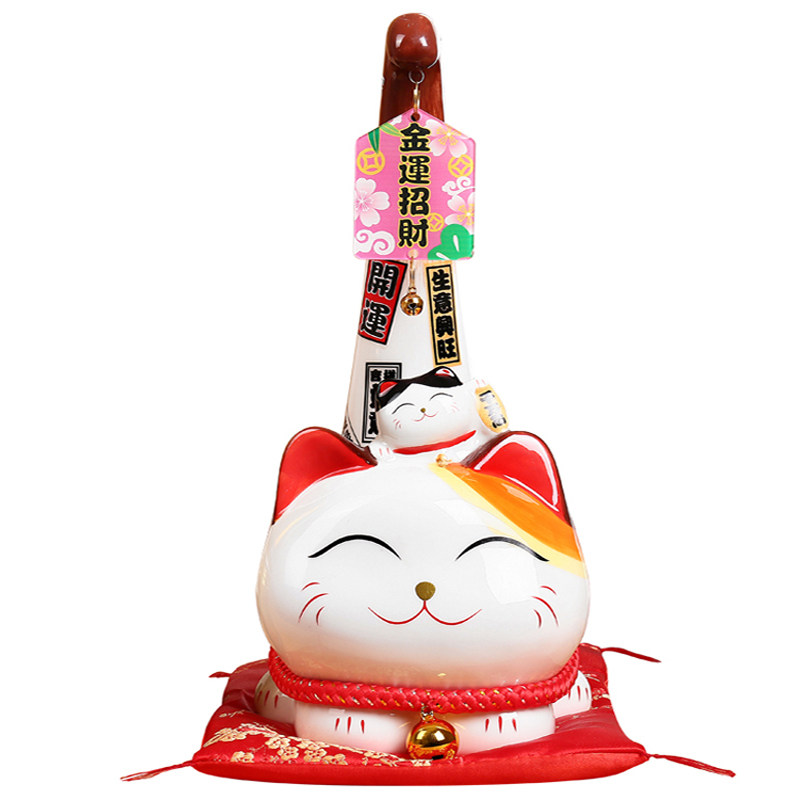 长尾巴招财猫摆件开业店铺收银台送礼物品日式创意挂二维码吊牌子