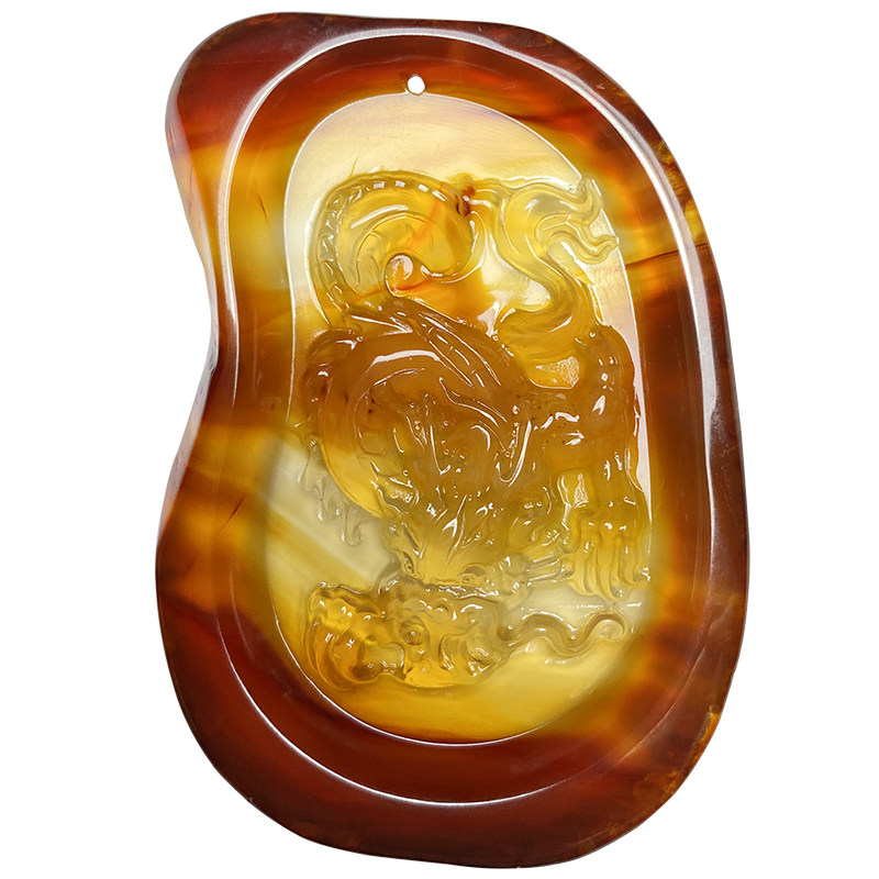 天然a货冰种玉石玛瑙高冰龙牌