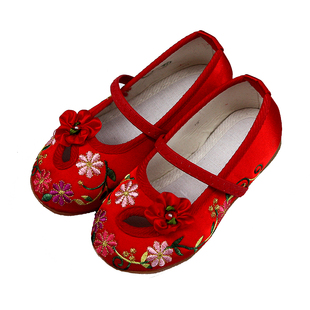 儿童绣花鞋女童布鞋汉服学生公主鞋手工老北京民族风表演出舞蹈鞋
