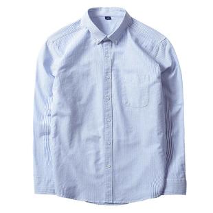 春秋全棉蓝细竖条纹衬衫男韩版长袖纯棉日系休闲潮流帅气百搭衬衣
