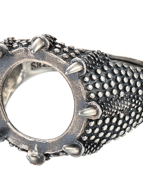 纯银戒指空托鹰爪琥珀镶嵌绿松石