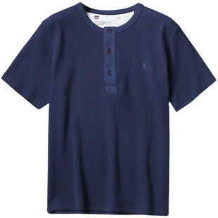 易网优选D9出品 德国军刀男式亨利领弹力蜂窝棉透气舒适时尚短袖