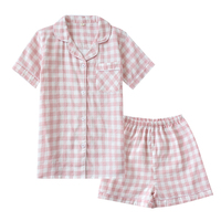 情侶夏季雙層短褲格子全棉家居服