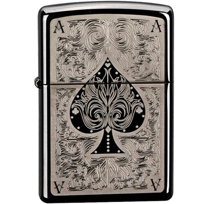 zippo打火机黑冰暗花幺点黑桃A