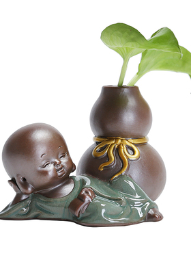 茶宠摆件小和尚陶瓷水培盆花器