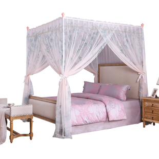 自然风新款数码印花三开门落地方顶加密蚊帐1.5m/1.8米床双人家用