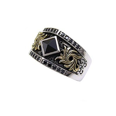 欧美风复古黑色金字塔男士戒指