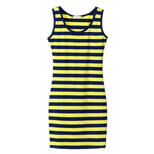 夏季女装新款条纹吊带背心裙棉大码打底修身包臀中长款无袖连衣裙