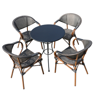 户外桌椅带伞露天庭院带伞防水防晒藤椅组合咖啡厅奶茶店外摆