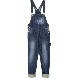 矮个瘦小男生韩版连体裤男式宽松牛仔背带长裤学生款无拉链工装裤