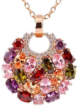 花好月圆七彩锆石短款吊坠防过敏