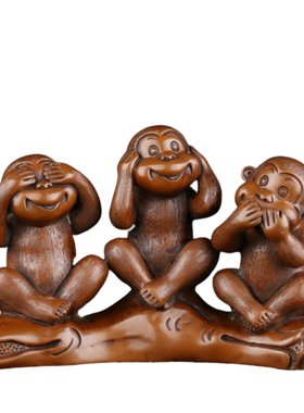 紫铜猴子摆件纯铜不听工艺品客厅