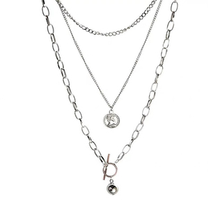 欧美ins潮流冷淡风嘻哈时尚金属三层项链 钱币金属球多层网红项链