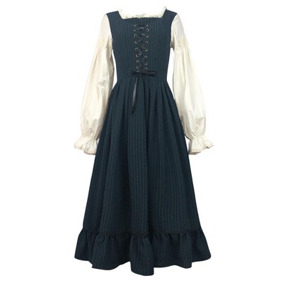 复古棉纶条纹田园学院风大摆裙