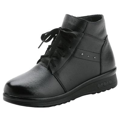 冬新款女靴平底真皮软底短靴系带女鞋中老年妈妈鞋子棉靴牛皮靴子