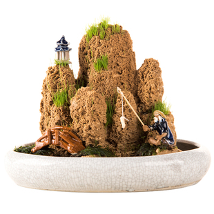 吸水石 盆 底座上水石底盘清仓椭圆形盆景假山微景观绿植多肉花盆