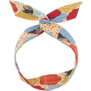 手工红黄云朵熊和风兔耳朵窄发带女铁丝打结交叉洗脸可爱头饰发箍