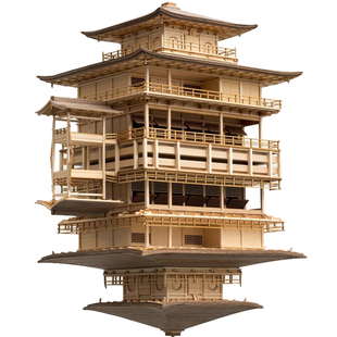 流时间金阁寺新中式古建筑斗拱模型成品木质手制工艺拼装饰品定制