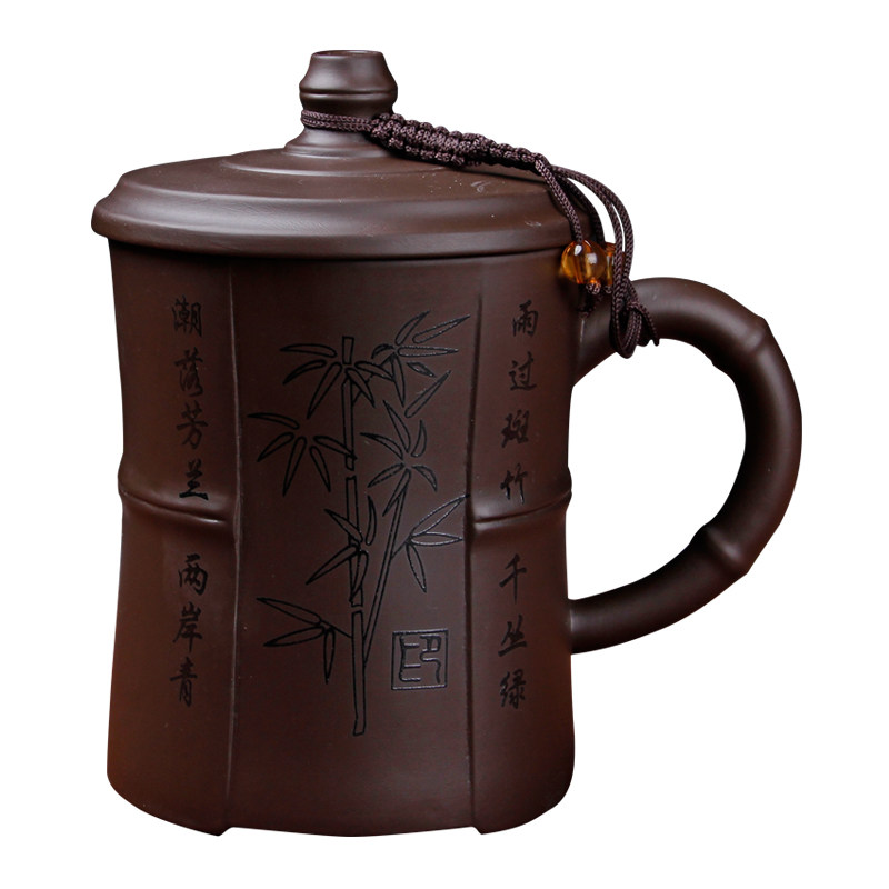 紫砂办公杯带盖功夫茶杯男士茶具杯子泡茶中式紫砂杯办公室刻字