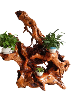 天然根雕花架底座原木多层盆景