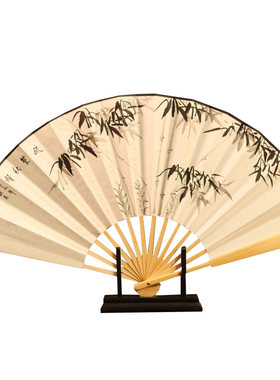 杭画9寸玉竹手绘折扇题字出国
