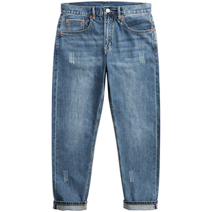 赤耳丹宁锥形九分牛仔裤2026新款男士冬季款水洗宽松直筒小脚裤子