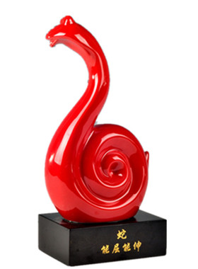 生日礼物12生肖蛇中国红陶瓷摆件