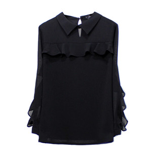 春季新款显瘦荷叶袖雪纺衫大码洋气遮肚衬衫女胖mm设计感小众上衣