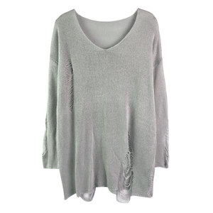 2023早春新品不规则破洞蝙蝠衫宽松黑色毛衣女镂空圆领套头针织衫