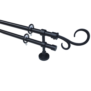 上海窗艺厂家直销窗帘杆铁艺田园风格牧羊双钩19mm黑色单双杆推荐