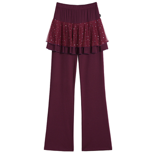 2024广场舞裙裤新款女微喇叭中腰成人练功牛奶丝网纱加绒舞蹈长裤