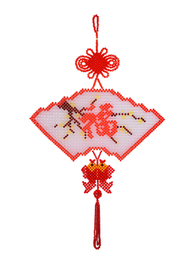 DIY手工串珠编织梅花扇福字材料包散珠子家居装饰品创意挂件视频