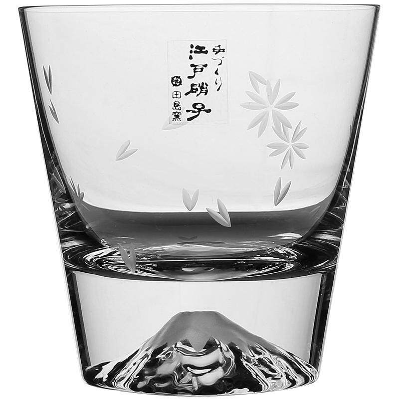 日本进口江户硝子富士山樱花水杯