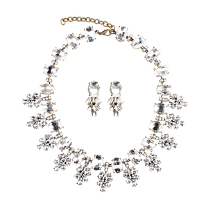 欧美装饰项链耳环套装 时尚夸张精致水晶短锁骨链女礼服配饰品