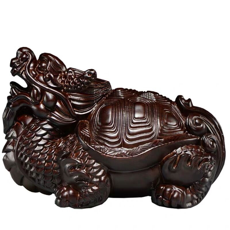 黑檀木摆件雕刻龙头龟玄武工艺品