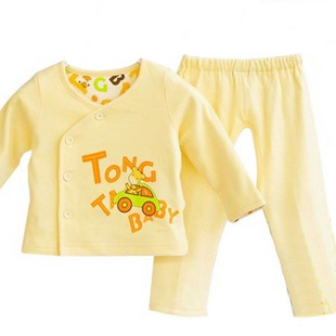 童泰婴儿春秋装长袖粉黄内衣套装双层纯棉保暖男女童夹里上衣秋裤