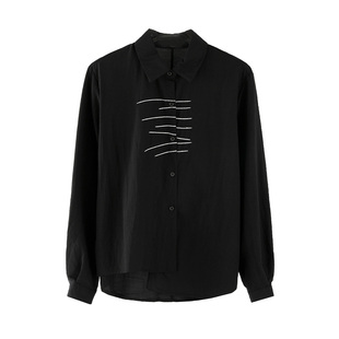 暗黑系山本耀司衬衫小众设计感不规则下摆拼色条纹衬衣山本风衬衫