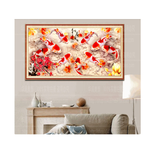 形影相随锦鲤鱼中式写意水彩艺术金鱼国画芯客厅餐桌挂画年年有余