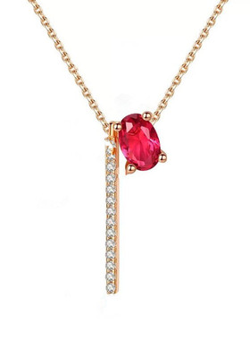 吊坠玫瑰金玫红色心形方形锁骨链