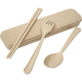 小麦谷壳原料健康餐具儿童学生便携式勺 叉 筷子套装单人餐具包邮