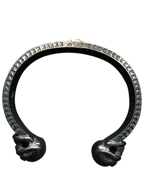 高山隆骷髅头十字架纯银复古手镯