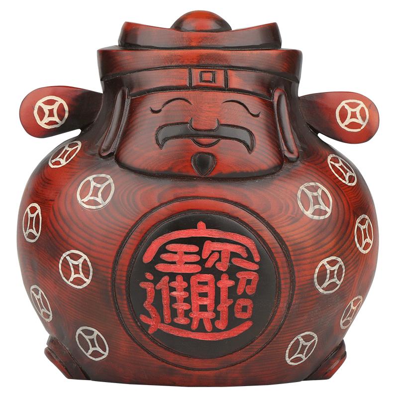 财神爷木雕存钱罐办公室开业礼品