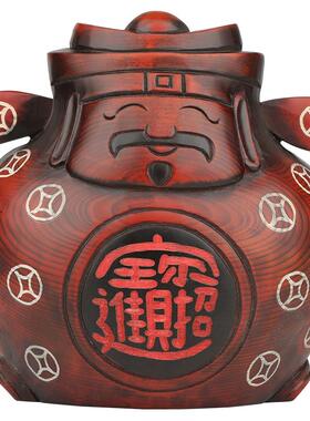 财神爷木雕存钱罐办公室开业礼品
